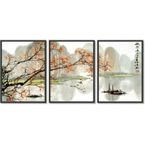 Japanese Scenery Art Floral Print Ink Painting Boat Bird Canvas Posters Asian Decor Japanese Wall Art for Living Room Bedroom Decoration