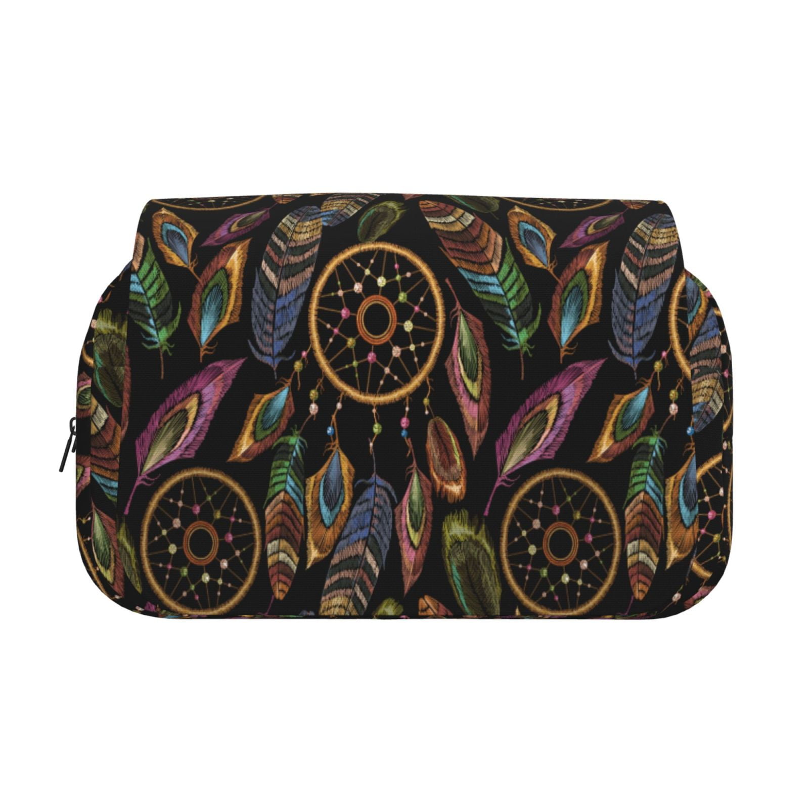 Rateoe Decorative Feathers Pattern Double Clamshell Pen Case, Storage Organizer with Two Zipper Compartments– Holds Up to 50 Pencils & Pens