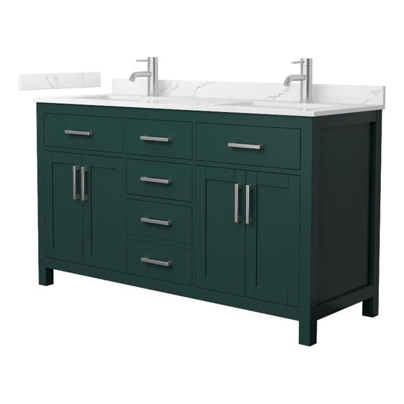 Beckett 60" Green Double Vanity & Giotto Quartz Top (1-Hole) & Nickel Trim