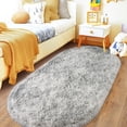 thumbnail image 2 of SARAG Fluffy Bedroom Rug, Small Oval Area Rugs, Gray tie-dye Shag Bedside Carpet for Kids Room Nursery Dorm Cute Fuzzy Indoor Decor for Boy and Girl, 2.6 x 5.3 Feet, 2 of 7