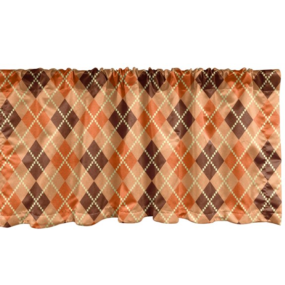 Ambesonne Orange Brown Valance Pack of 2, Diamond Check Argyle, 54"X12", Redbrown Peach Orange