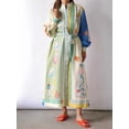 thumbnail image 2 of Women's Color Block Cotton-Linen Printed Tie-Waist Dress, 2 of 6