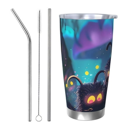 

Salouo Cute Fuzzy Fantasy Creatures Print 20oz Tumbler with Lid Stainless Steel Vacuum Insulated Tumbler Durable Insulated Coffee Mug Thermal Cup with Splash Proof Sliding Lid-Straw Three-piece Set