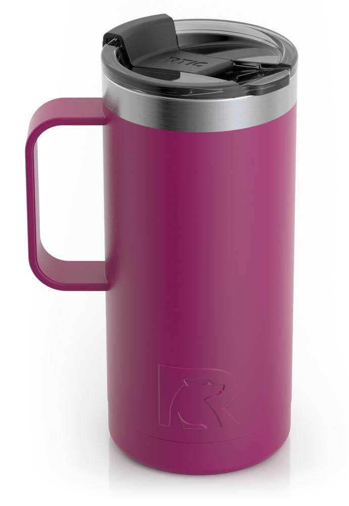 RTIC 16 oz Coffee Travel Mug with Lid and Handle, Stainless Steel  Vacuum-Insulated Mugs, Leak, Spill Proof, Hot Beverage and Cold, Portable  Thermal Tumbler Cup for Car, Camping, Very Berry 
