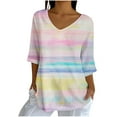 thumbnail image 2 of Women Linen Blouses 3/4 Length Sleeve V-Neck Summer Casual Tunic Tops Ladies Elegant Business Shirts Multicolor XL, 2 of 5