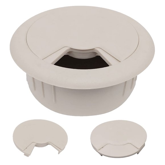 CordAway Passe-Partout Rond en Plastique Idéal pour Bureau à Domicile, Ordinateur, Gaming, Home Cinémas et Centres de Divertissement Réglable, Diamètre 3-1/8 Pouces, Profondeur 1-1/8 Pouces, Amande, 1 Pce