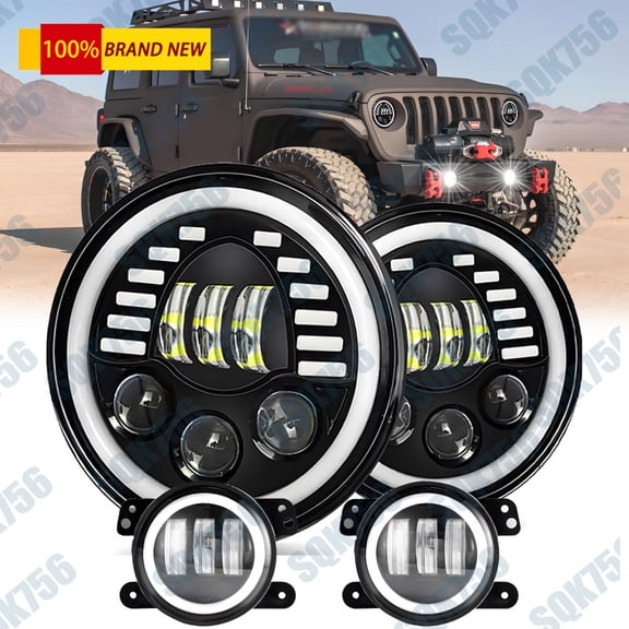 7Inch LED Headlights Fog Light For Jeep Wrangler Unlimited 4-Door JK 2007-2018