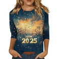 thumbnail image 2 of Women's Happy New Year Shirt 3/4 Sleeve Glitter Graphic Top Festive Holiday Party Wear, 2 of 5