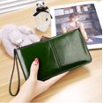 thumbnail image 1 of Cartera larga para mujer Cartera para mujer Cartera con hebilla y cremallera Cartera de piel con cera de aceite de gran capacidad estilo coreano, 1 of 5