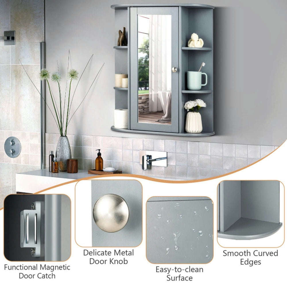 Finihen Bathroom Wall Cabinet, Wall Mounted Bathroom Mirror Cabinet, Bathroom Single Door Shelves Wall Mount Cabinet with Mirror, for Bathroom, Gray Finihen Bathroom Wall Cabinet, Wall Mounted Bathroom Mirror Cabinet, Bathroom Single Door Shelves Wall Mount Cabinet with Mirror, for Bathroom, Gray