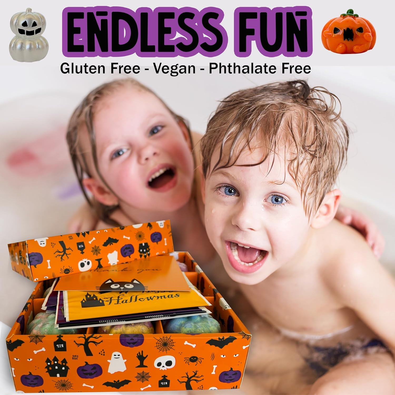 Mineral Me Halloween Bath Bombs for Kids - Bath Fizzies with Surprise Halloween gifts and treat bags