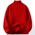 thumbnail image 5 of YLSDY Men Cable Knit Sweater Casual Oversized Turtleneck Long Sleeve Pullover Sweater Stylish Warm Knitwear Jumper Top Red L, 5 of 5