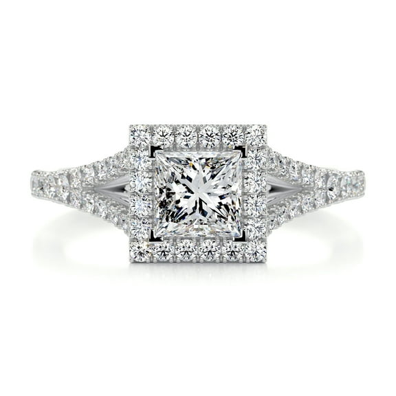 First Jewel Wedding Diamond Ring - Silver 14k White Gold Over Ring for Her - 1.8 Ct VVS1 Princess Cut Diamond Solitaire Ring for Her - Halo Diamond Ring for Her - Eternity Split Shank Diamond Ring