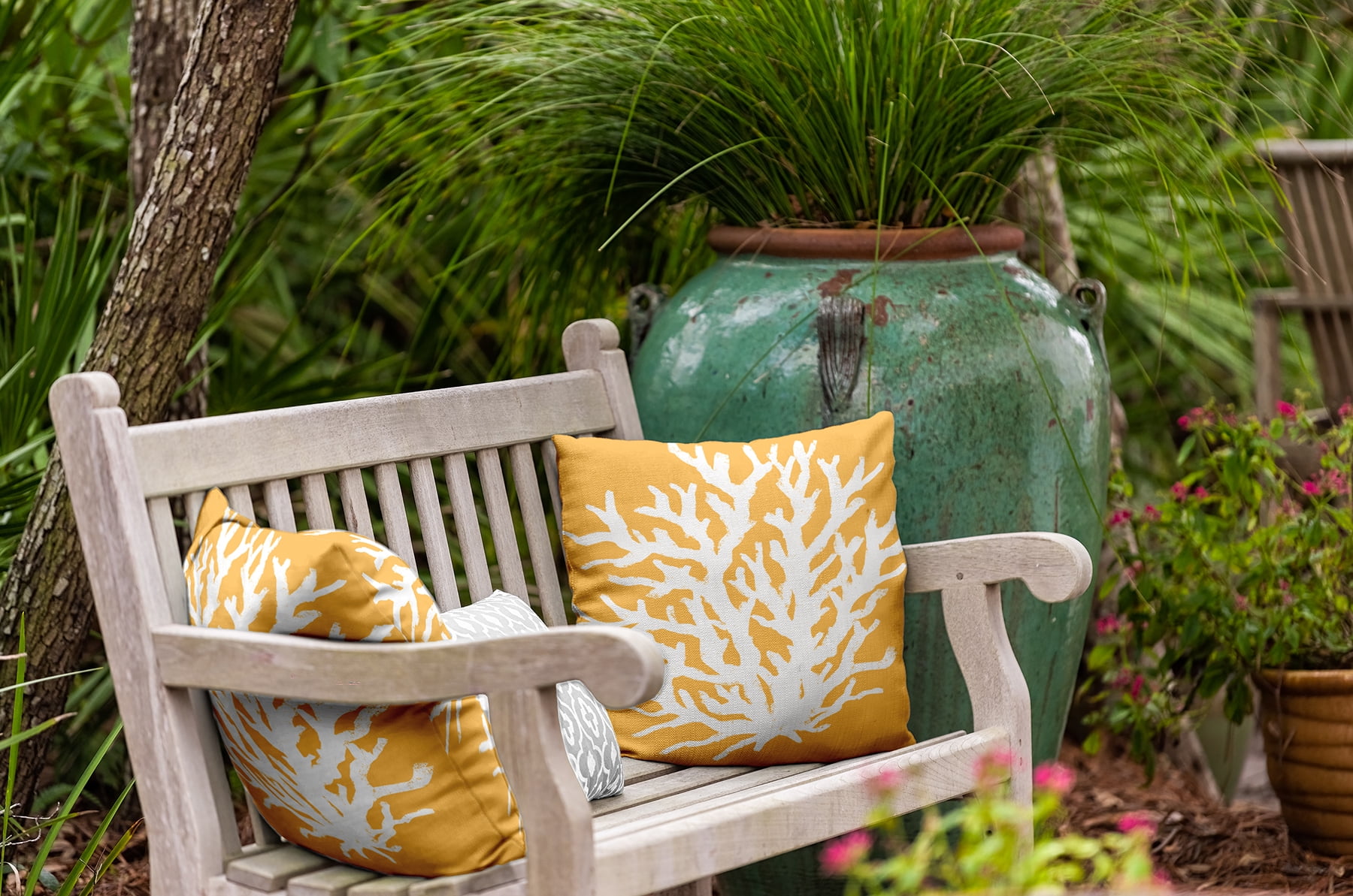 20" x 20" Simply Daisy Big Seaweed Indoor/Outdoor Pillow, Egg Yolk Yellow Qty 1