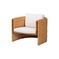 bali & pari Carina Natural Rattan Armchair with Cushion - Handwoven Lounge Chair with U-Shaped Silhouette and Deep Seating for Boho, Coastal, or Tropical Living Spaces