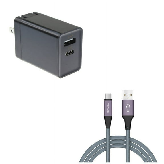 Type-C 10ft USB Cable w 30W Quick Home Charger K4E for Microsoft Lumia 950 - Motorola One, Moto Z4 Z3 Play Z2 Play Z Play Droid Force Droid X4 G7 Power Play G6 - Nokia 3.1, 7.1, 8, Plus