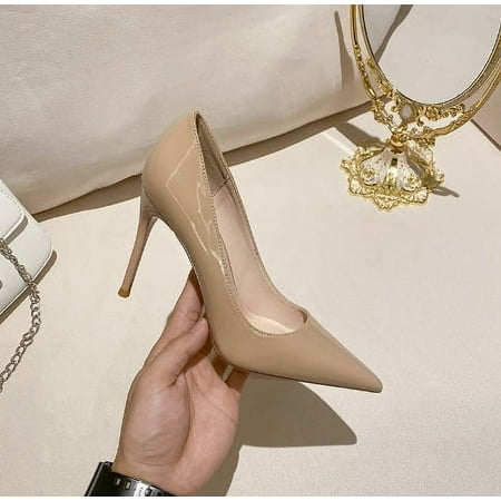 

Cyber Celebrous 31-43 High Heels Women‘s Stiletto Heel Fashionable Nude Sexy Shallow Mouth Pointed Patent Leather Single-layer Shoes for Women