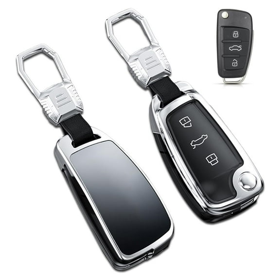Zinc Alloy Gradient Glass Back Cover Key Fob Case Holder Protector Shell Accessories with Keychain Compatible for Audi A1 A3 A6 Q2 Q3 Q7 TT TTS R8 S3 S6 RS3