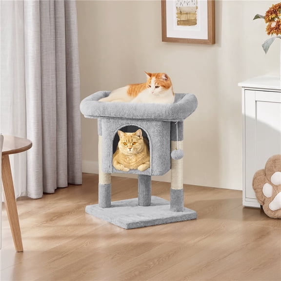 Yaheetech 23.5″ H Spacious Cat Tree with Large Top Perch, Condo & Scratching Posts, Light Gray
