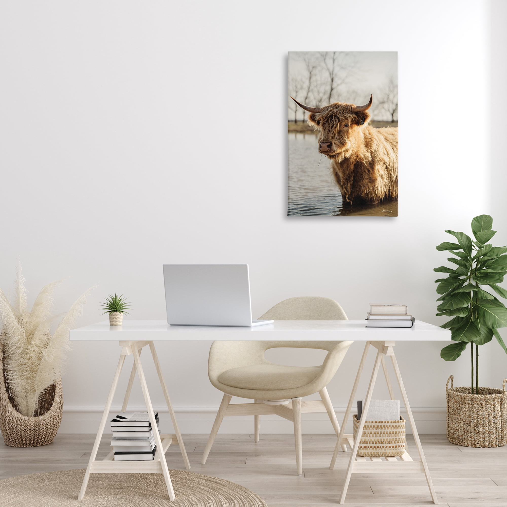 Stupell Industries Peering Cattle in Water Animals & Insects Photography Gallery Wrapped Canvas Art Print Wall Art, 20 x 30