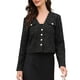 thumbnail image 1 of Blazers de Tweed para Mujeres, Manga Larga, Con Botones, Sin Cuello, Elegante, Casual de Negocios, Chaqueta Cortada, Color Negro, 1 of 6