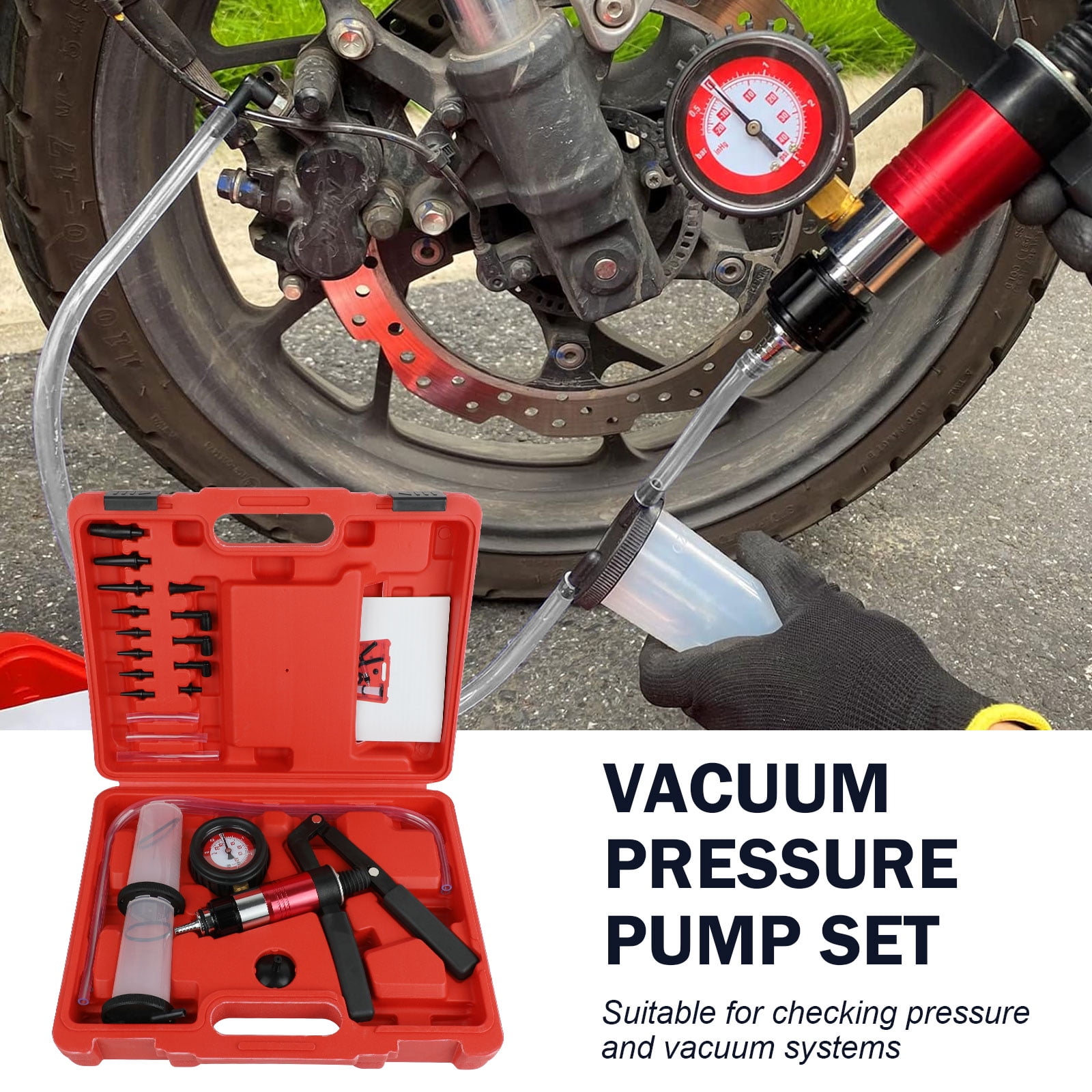 Handheld Vacuum Pump Tester Brake Bleeder Kit Brake System Bleeding Tools with Adapters and 2 Reservoir Bottles Automotive Brake for Car Truck Motorcycle