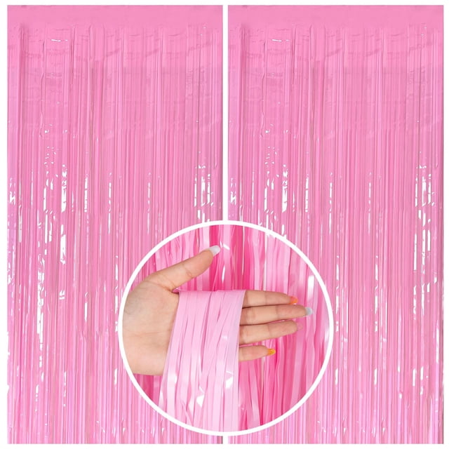 Cortinas de fondo con flecos BOMSI, color rosa, serpentinas para fiestas