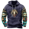 thumbnail image 2 of BiZtdJrK Western Aztec Sweatshirts for Men Tribal Ethnic Bull Skull Print Long Sleeve Hooded Sweatshirt Casual Vintage Clothing 90% Off Clearance Sale Navy XXXL, 2 of 3