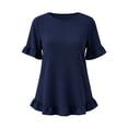 thumbnail image 4 of Kukoosong Women's Ruffle Short Sleeve T-Shirts, Summer Relaxed Curved Crew Neck Tops, Casual Double Ruffle Hem Crinkled Solid Plain Tee Tops for Office Vacation, 4 of 5