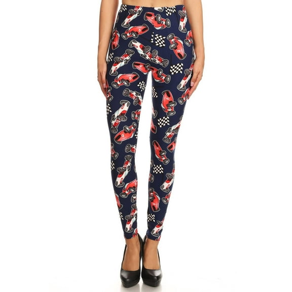 Buttery Soft Retro Race Car Leggings (One Size Regular,Navy)