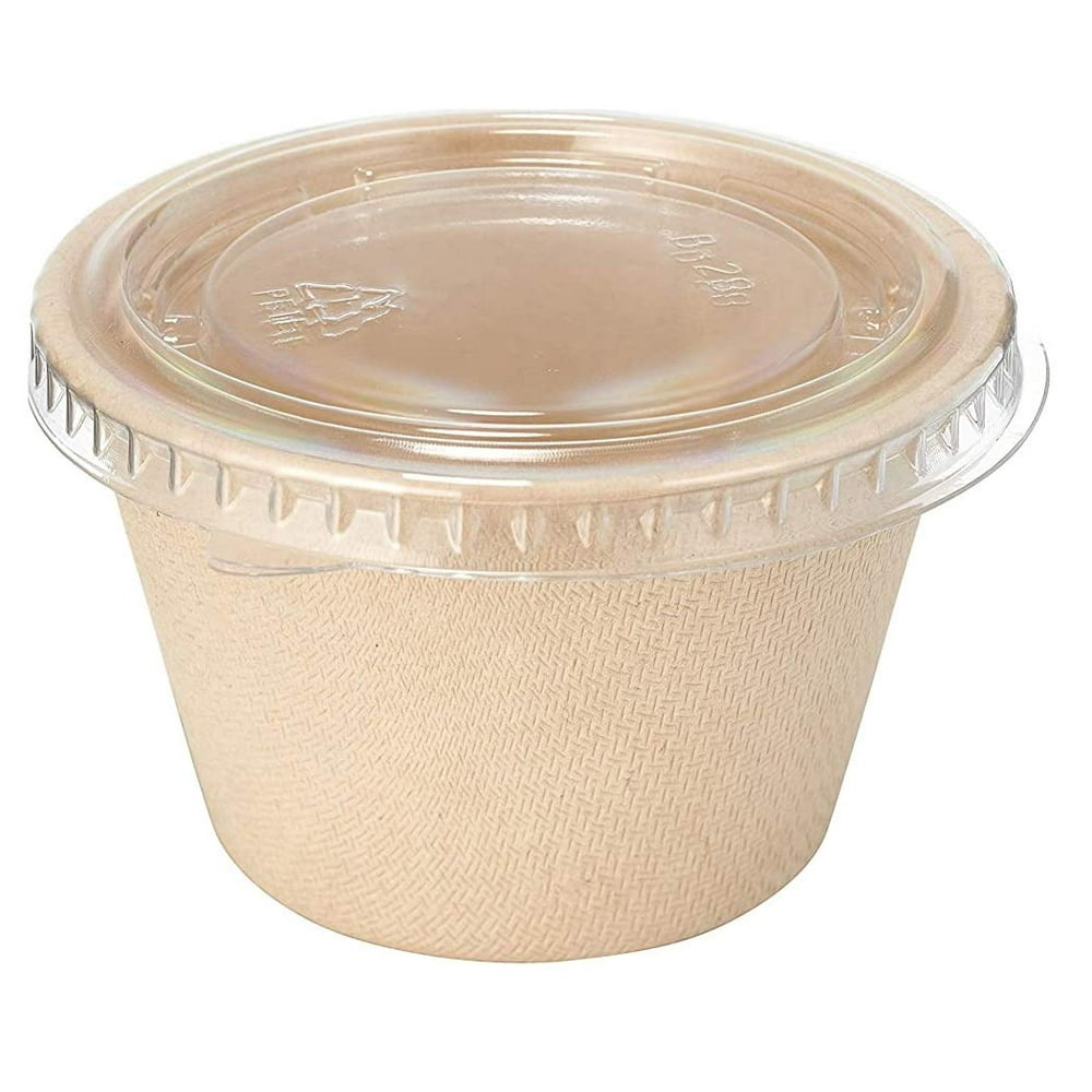 [50 Pack] 4 Oz Compostable Condiment Souffle Bagasse Cups with Lids