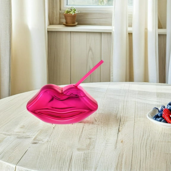 HEMOTON Unique Mouth Cup Valentines Day Decoration 700ml Lip Shaped Cup With Straw Creative Drinking Tumbler Water Tumbler Bottle