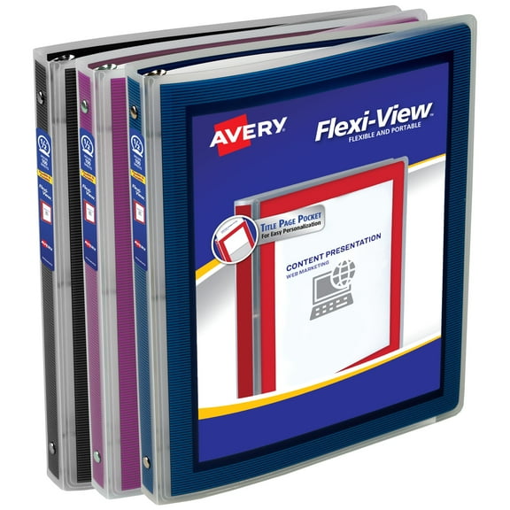 Flexi-View 3 Ring Binder, 0.5" Rings, Assorted, Color Varies, 1 Binder