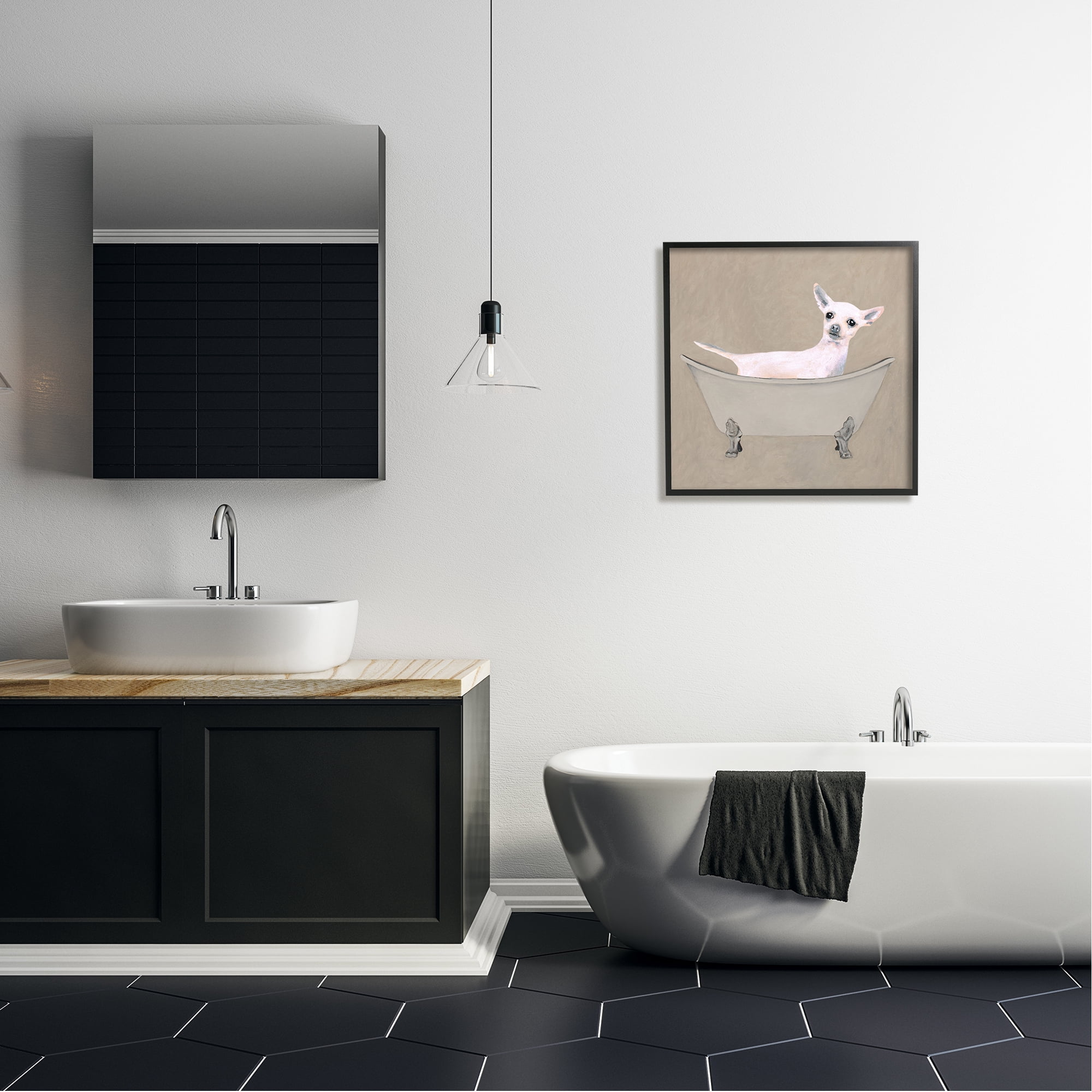 Stupell Industries Chihuahua Vintage Bathtub Pet Animals & Insects Painting Black Framed Art Print Wall Art