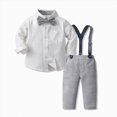 thumbnail image 2 of Xudanell Baby Outfits Boy Cotton formal Suspenders Outfit with Bowtie Toddler Long Sleeve Baby Boy Wedding Clothes Grey 8-9 Years, 2 of 9