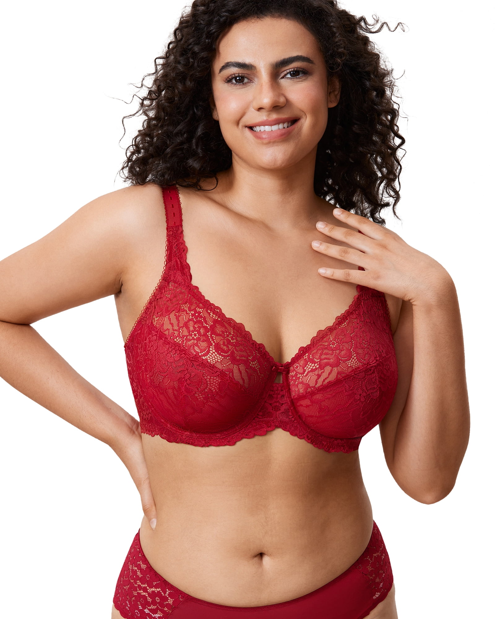 DELIMIRA Women's Plus Size Minimizer Bras Full Coverage Lace Unlined Underwire Bra B-K Cups