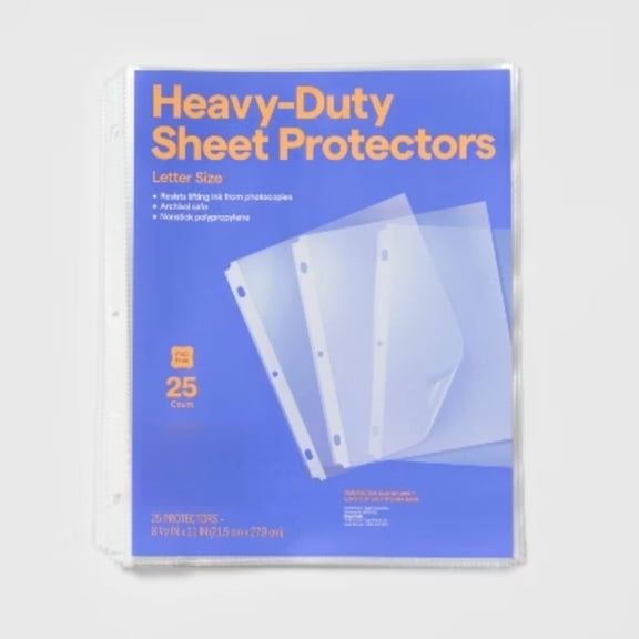 25ct Heavy-Duty Sheet Protectors Clear Plastic Page Protectors for 8.5x11 Inch Binder, 25 Pack