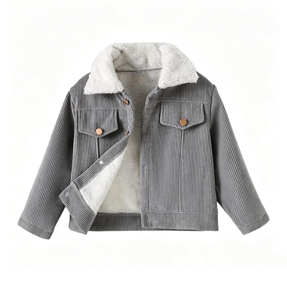 Lmnyox Boy's Jackets Plain Button Down Collared Fleece Lined Corduroy Coats Long Sleeve Jackets 3-10 Years