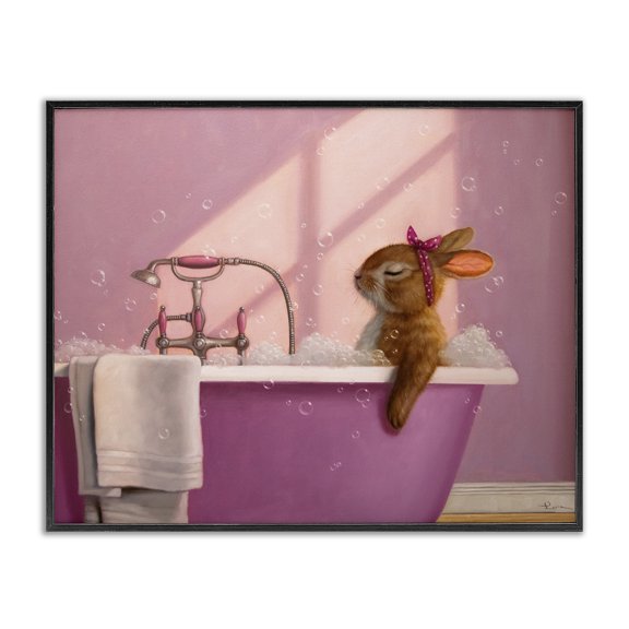 Stupell Industries Traditional Bunny in Pink Relaxing Bath Black Framed Giclee Art, 14 x 11, by Lucia Heffernan