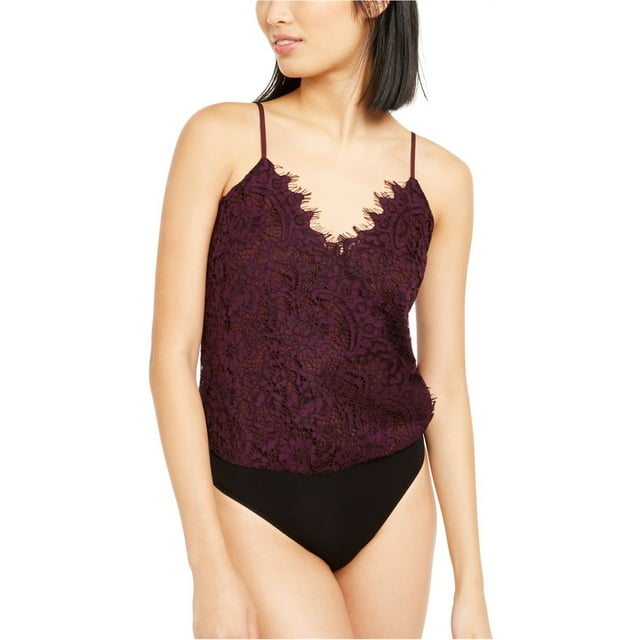 Leyden Combinaison Justaucorps en Dentelle Florale pour Femmes, Violet, Grand