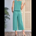 thumbnail image 4 of Conjunto de Dos Piezas de Verano para Mujer: Top Corto Básico Sin Mangas con Cuello Redondo y Pantalones Anchos con Bolsillos Judías XXL, 4 of 7
