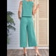 thumbnail image 4 of Conjunto de Dos Piezas de Verano para Mujer: Top Corto Básico Sin Mangas con Cuello Redondo y Pantalones Anchos con Bolsillos Judías XXL, 4 of 7