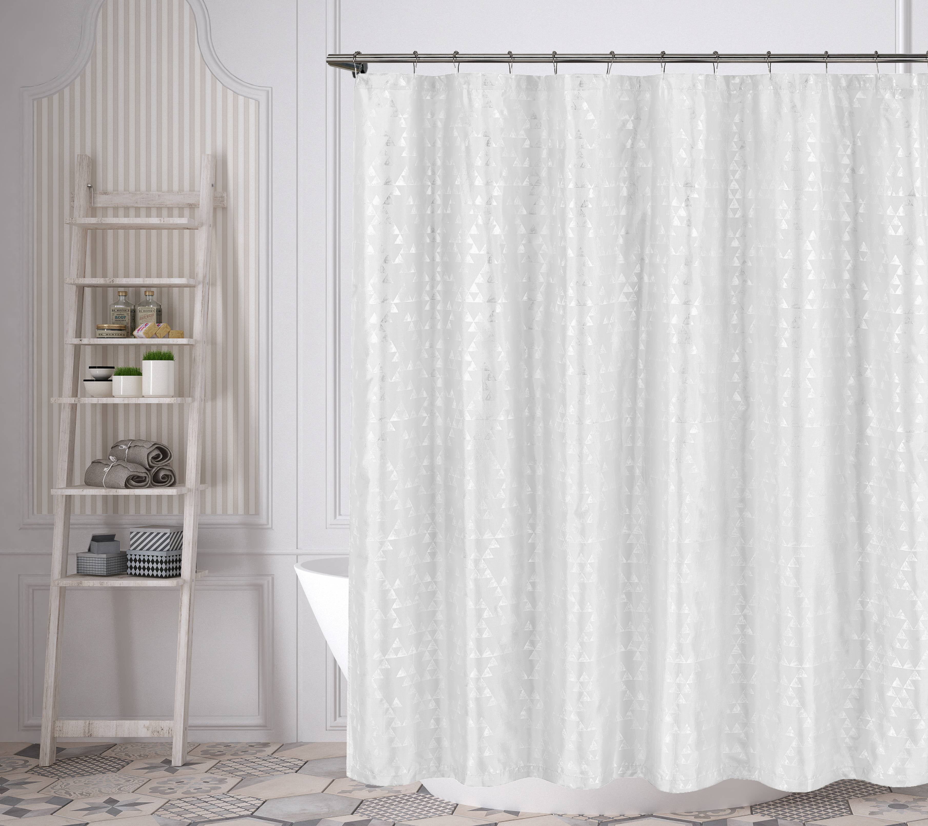 kensie Susie Shower Silver Colored Spa Bath Curtain-Machine Washable-Water Repellent Treatment Decorative Modern Bathroom Collection-72x72’’ 72x72