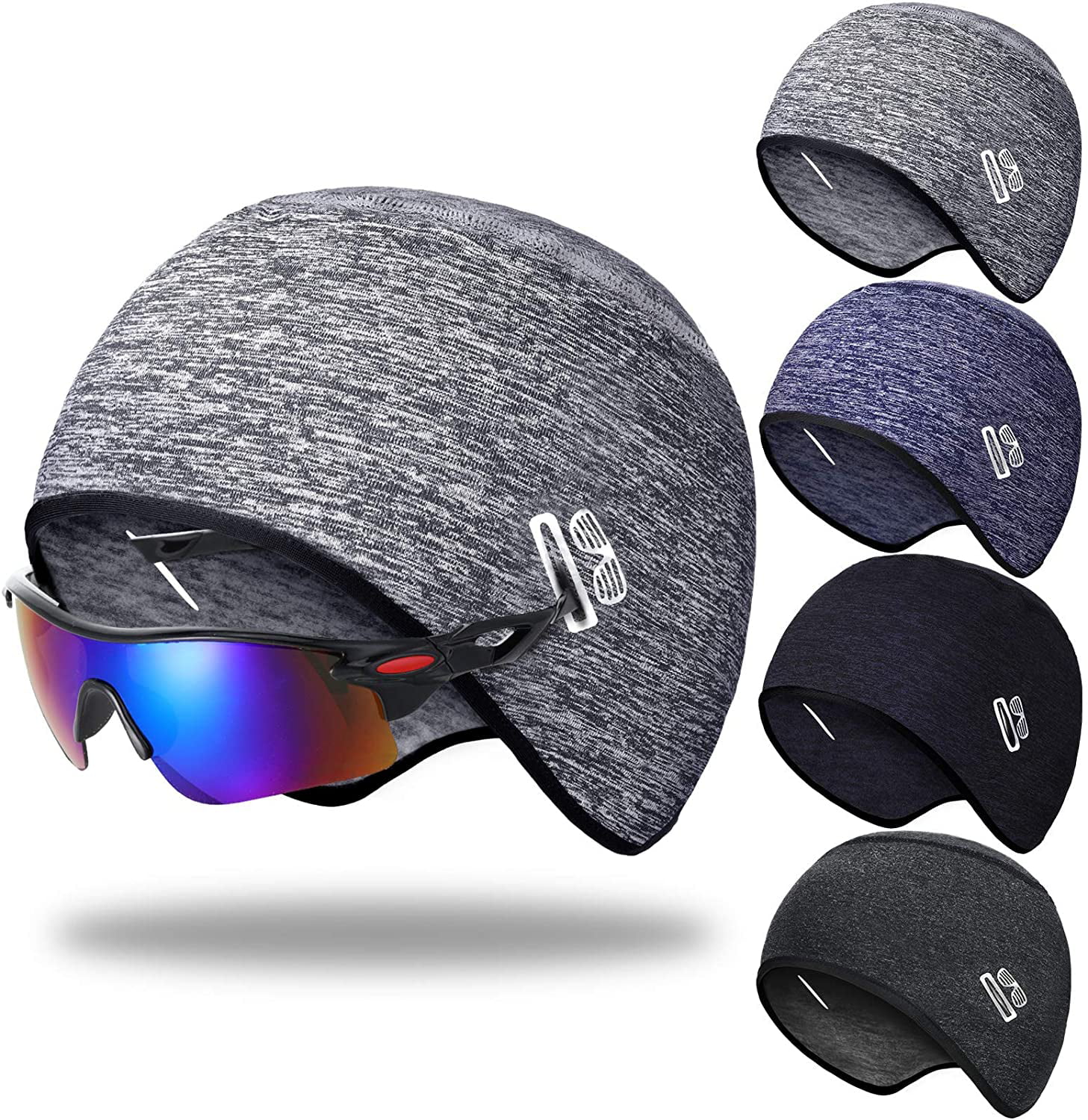 Fits Under Helmets 4 Pieces Men Skull Cap Helmet Liner Thermal Cycling Beanie Cap with Glasses Hole for Men Women