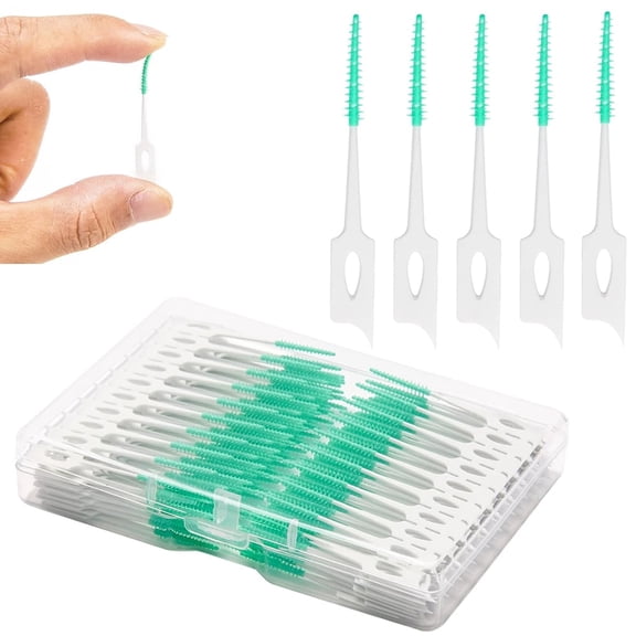 Januofit Dental Floss Picks, 200 Count, Soft Rubber Brush Head, Interdental Brushes with Convenient Carry Case,Dual-Ended Toothpick Travel Teeth Cleaning Tools (Green)