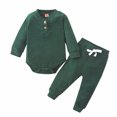 thumbnail image 1 of Body Para Bebé, Conjunto De Canastilla, Mono Para Niño Pequeño, Otoño Invierno, Cuello Redondo Para Niña, Mono Informal De Manga Larga, Pantalones, Diadema, Traje Verde Odeerbi LM103-6720, 1 of 8