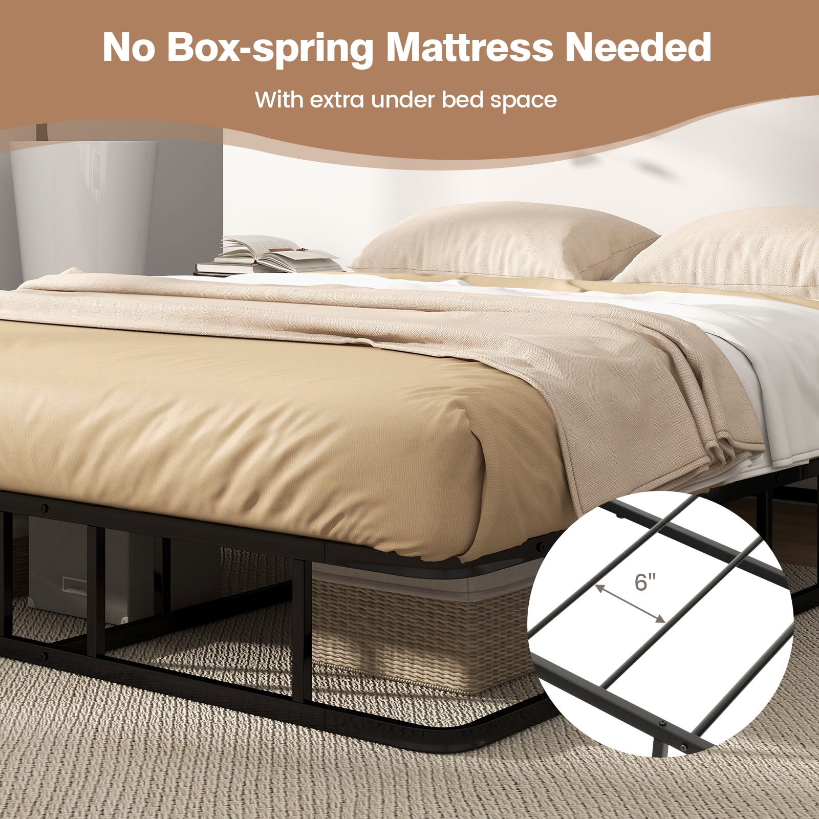 Giantex Queen Size Bed Frame, Metal Platform w/Heavy Duty Steel Slat Support, Mattress Foundation, No Box Spring Needed, Easy Assembly