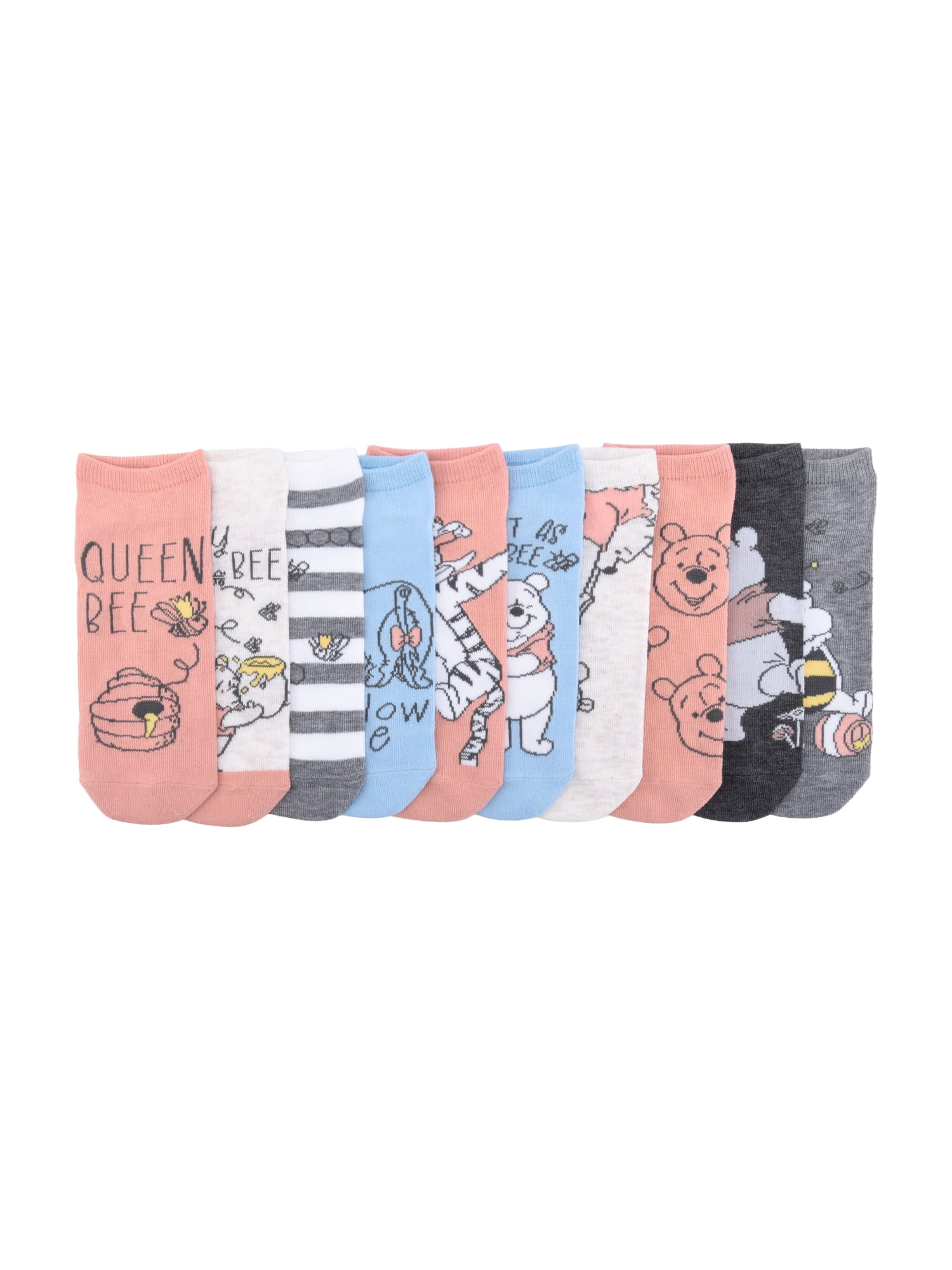 Disney Winnie the Pooh Womens 10-Pack Low-Cut Socks, Shoe Size 4-10