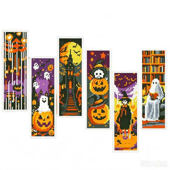 Halloween Cross Stitch Bookmark Kit DIY Handmade Pumpkin and Ghost Pattern Embroidery Set for Book Lovers Needlework Crafting Festival Decor