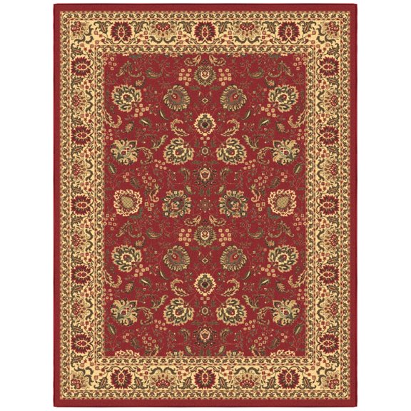 Ottomanson Floral Area Rug 5' x 6'6" - Non Slip Low Pile Carpet, Red